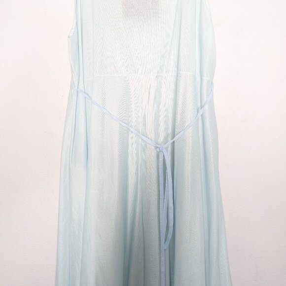 Vintage 1960's Baby Blue Sleeveless V-Neck Maxi Nightgown Floral Daisy Lace Trim - Picture 9 of 9